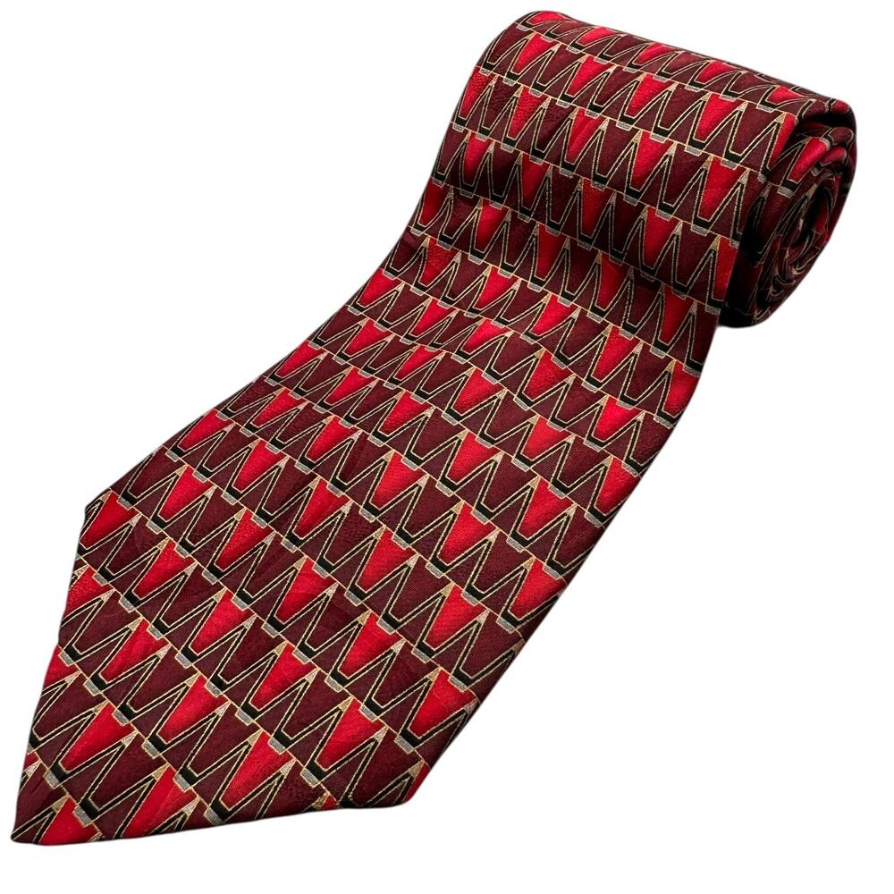 Umberto Bossi‎ Red Vintage Dress Tie Italian Silk Geometric Pattern 58" 3.75"